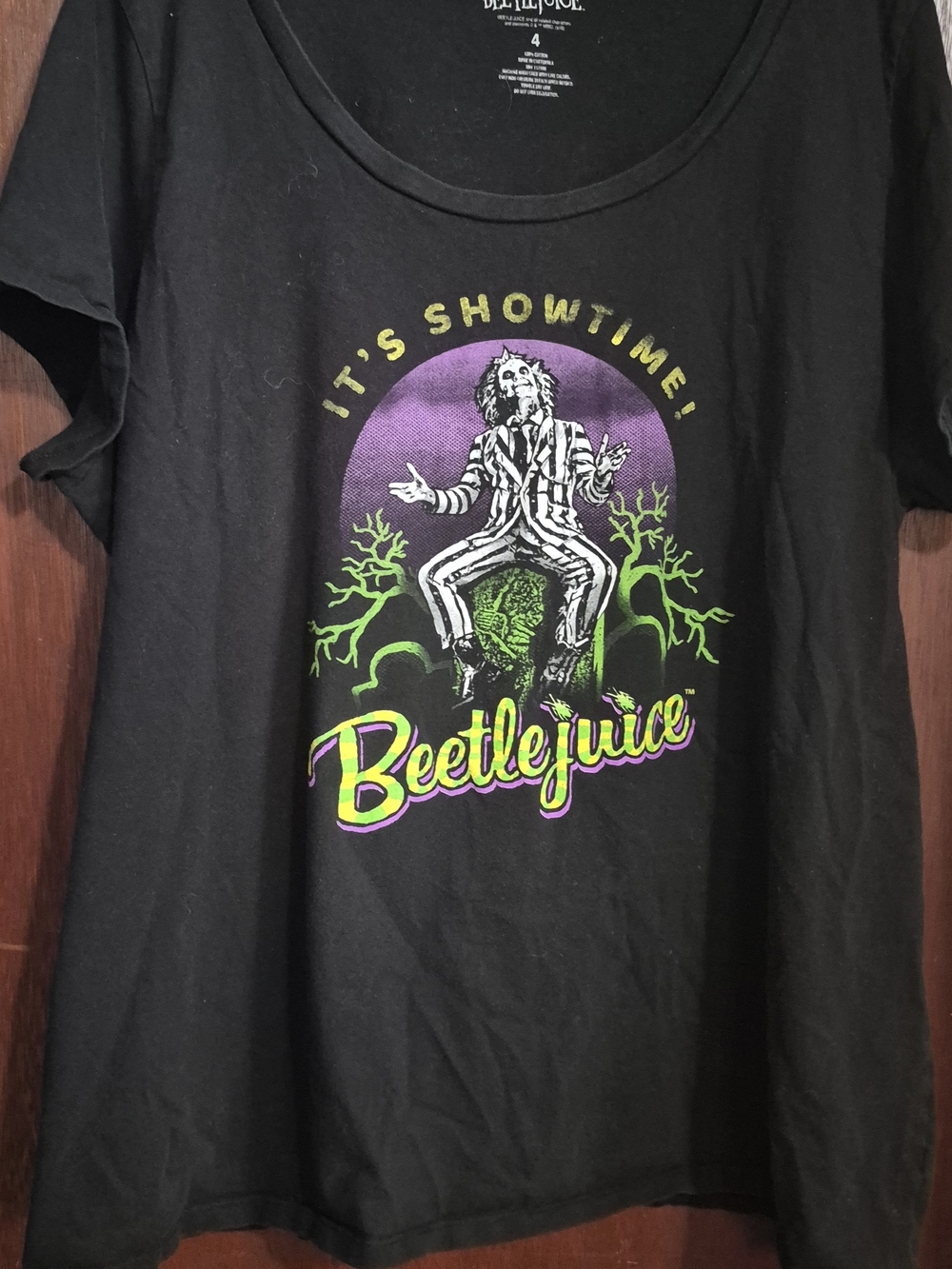 Beetlejuice Graphic Short Sleeve Tee - Black with Purple & Green Design